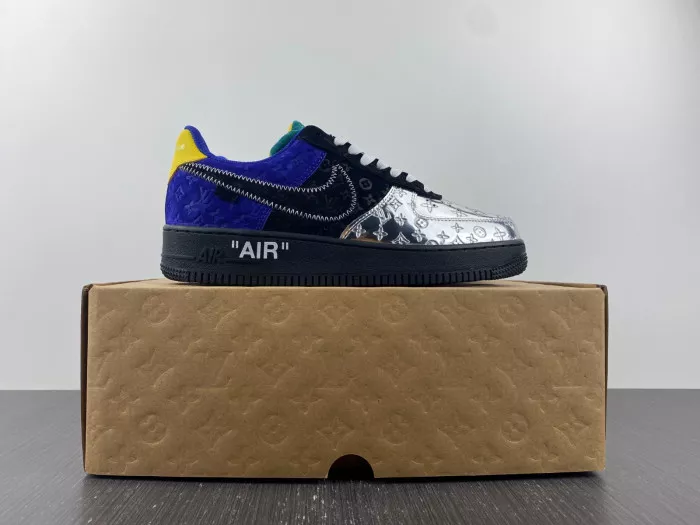 Cheap Louis Vuitton Nike Air Force 1 Low By Virgil Abloh Black Metallic Silver 0115