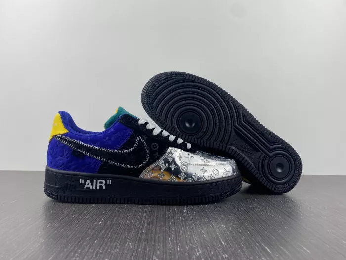 Cheap Louis Vuitton Nike Air Force 1 Low By Virgil Abloh Black Metallic Silver 0115