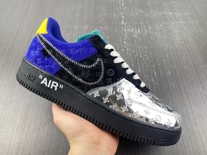 Cheap Louis Vuitton Nike Air Force 1 Low By Virgil Abloh Black Metallic Silver 0115