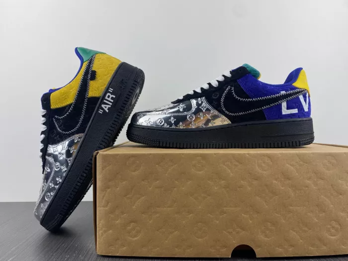 Cheap Louis Vuitton Nike Air Force 1 Low By Virgil Abloh Black Metallic Silver 0115