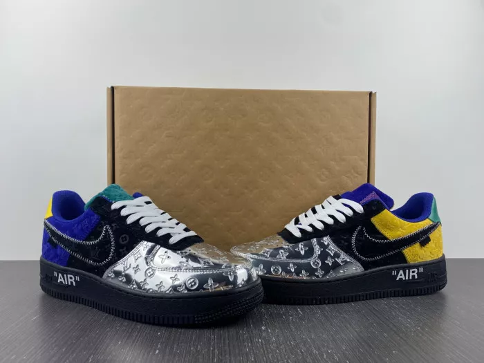 Cheap Louis Vuitton Nike Air Force 1 Low By Virgil Abloh Black Metallic Silver 0115