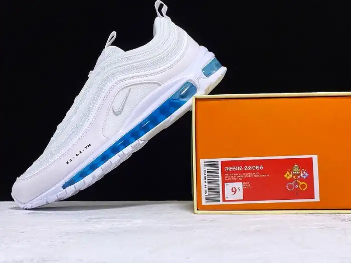 Cheap MSCHF X INRI X NIKE AIR MAX 97 'JESUS SHOES' CUSTOM WHITE BLUE 921826-101JSUS 0125